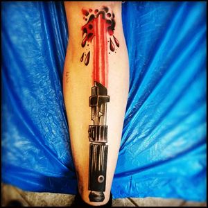 I used to be a Jedi, then i took a lightsaber in the knee! #Starwarstattoos #lightsaber #Darthvader #ouchyy