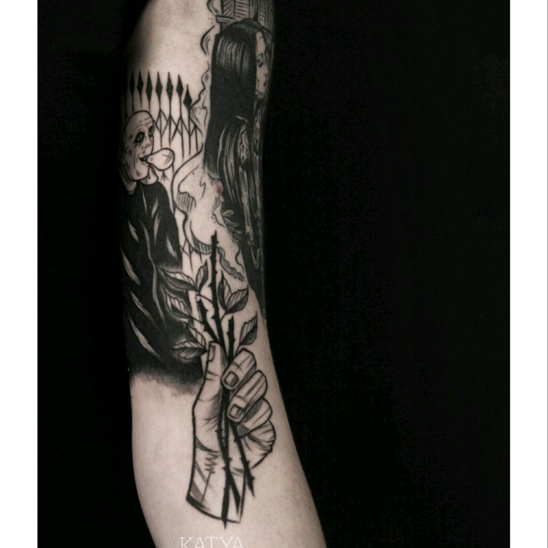 Tattoo uploaded by Noa Elimelech • Addams family sleeve in progress by  Katya Bariudin (@katya_bar02 on Instagram). #blackwork #AddamsFamily •  Tattoodo
