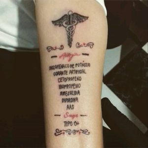 Tattoo feita na Erica!Obrigado pela confiança. #TanTattooist #TanSaluceste #Tattooart #Tattoo #Tatuagem #Tatuaje #TattooSP #Tattoodo #medicalalert #AlertaMedico #Alergicos #alergia #Allergy
