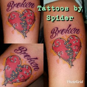 Tattoos by Spider spidersinktattoos@facebook #spidersink #spider #TattoosbySpider #hustlebutter #electricink #hearttattoo #brokenheart