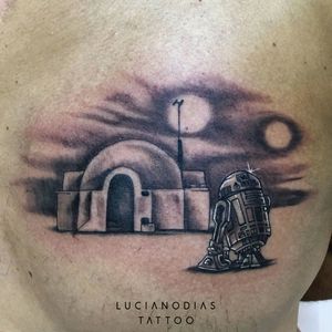 #blackandgrey #starwars #r2d2 #Tatooine tattoo made by me at the Black Box Studio.