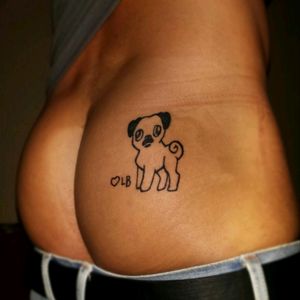 My silly Pug tattoo for my girlfriend as she liked Pugs. Ironically we then bought a French Bulldog!