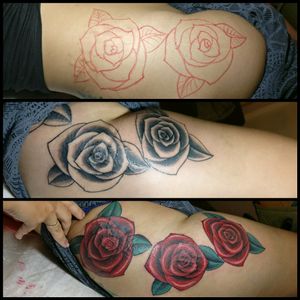 Por enquanto ficou assim, logo menos... Posto o resultado final...⏳#tattoo #rosas #roses #freestyle #freehand #freehandtattoo #emcursotattoo #inprogress