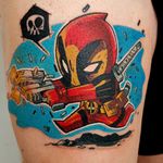 Deadpool tattooed by Phoenix #phoenixblaze #marvel #deadpool #cartoon #newschool #chibi #colour #superhero #superherotattoo #deadpooltattoo #tattoooftheday #cartoontattoo #marveltattoo