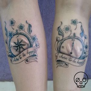 #compass and #clock #couple tattoo made bye in the south of Brazil.