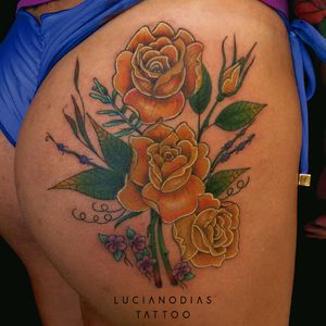 #yellow #roses on #butt tattoo made by me at the Black Box Studio.