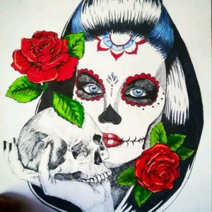 #catrina #mexican #neotraditional #neotraditionaltattoo #girl #rose #skull #blue #green #tattoo #ink