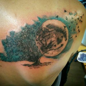 #tree #moon #green #bird #tattoo #dark #ink