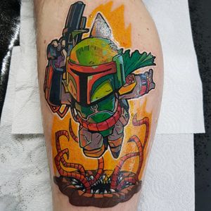 Boba fett star wars tattooed by Phoenix Blaze #phoenixblaze #tattoo #newschool #starwars #starwarstattoo #disney #bobafett #bobafetttattoo #tattoooftheday