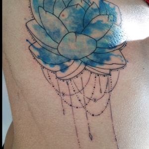 #lotusflower #lotustattoo #blue #lightblue #ornamental #watercolortattoo #watercolor #closeup #ribs #ribtattoo #floral