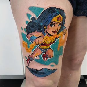 Wonder Woman tattooed by Phoenix #phoenixblaze #wonderwoman #wonderwomantattoo #tattoo #newschoolstyle  #cartoon #cartoontattoo #colourisbetter #dc #newschool #tattoooftheday #awardwinningartist #womentattoo #girltattoo