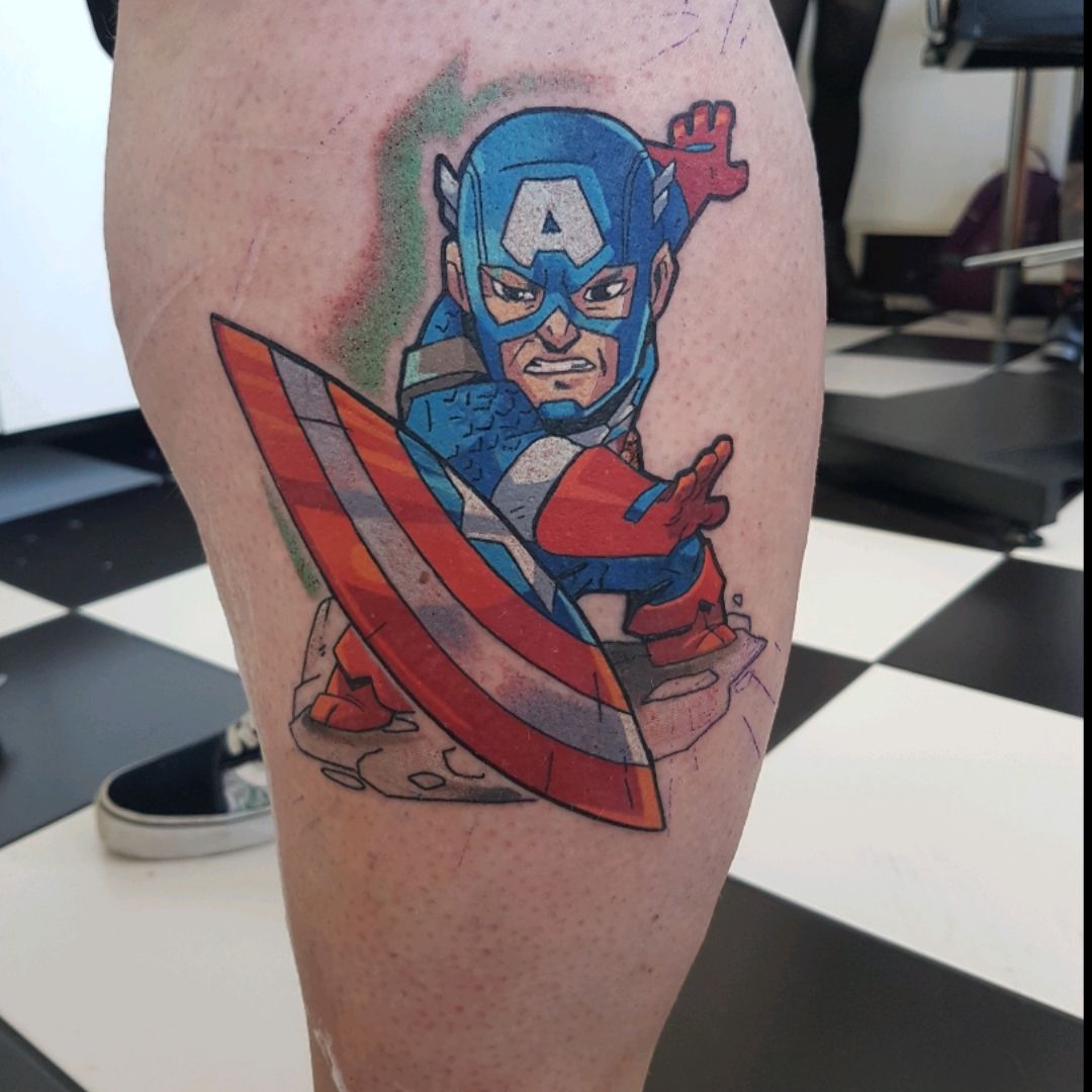 Tattoo uploaded by Xavier  Captain America tattoo by Mark Ford  captainamerica superhero marvel comics movies chibi MarkFord   Tattoodo