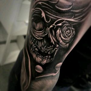 #RafaPillely#Skull #Rose #arm #sleeve#Blackgraytattoo #black #gray #Domustattooart#portugal #Setúbal