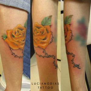 #rosary added to #neotraditional #yellowrose previously made by me at the Black Box Studio.