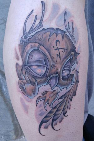Mystical Owl w/ Antlers by Travis Litke @ Crimson Breed Tattoo Studio Bloomington Indiana