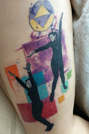 Audrey Hepburn in Funny Face the movie. Watercolour tattoo. Classic Hollywood. The top is Reboot icon that was old from a different artist. 