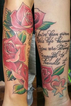 Neotraditional roses with some lettering