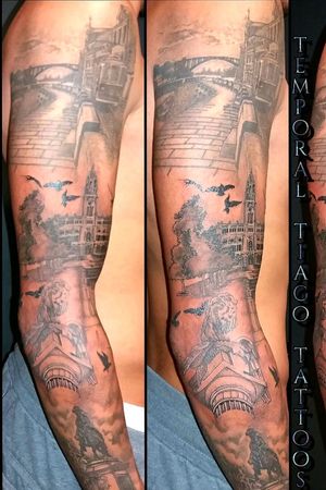 Iconic monuments from Portugal/Porto sleeve tattoo