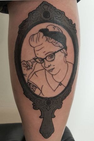 New calf tattoo......not finished. Portrait of me!