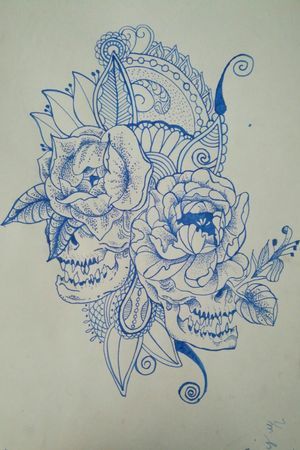 #flowers #desing #blueink #mexicanskull #mandala #Filos-ink 