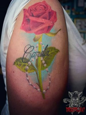 Florist's tattoo #rose #flower #redrose #beads #infinity #color 