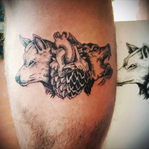#wolftattoo #ink #inked #tattoo #illustration #blackwork #dotwork #linework #rock #wolf #nature #heart #duality #art #artist #tattooart #tattooartist @veso_vidolov