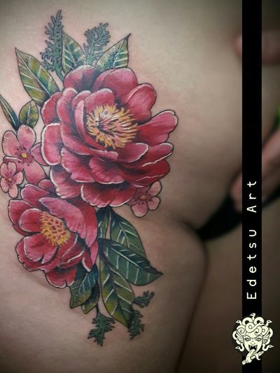 Sexy hhi flower tattoo. Red camelias