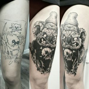 Cover up with a beatdown koala#blackwork #illustrative #coveruptattoo 