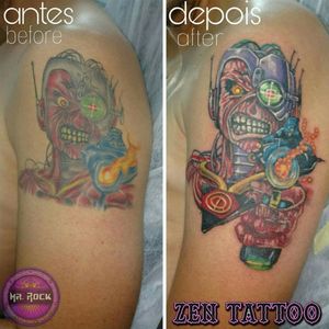Zen Tattoo - Eddie Iron Maiden. #eddie #ironmaiden #iron #somewhere #somewereintime #reformatattoo #covertattoo #coveruptattoo #coverup #zentattoo #mrrock #oblogdozen #taquaritinga #taqua #instattoo #inspirationtattoo #tattoobr #tattoo #tatuaje #tatuagem #tatouage #tatuaggio #inklovers #inked #ink #reforma #tattoosp