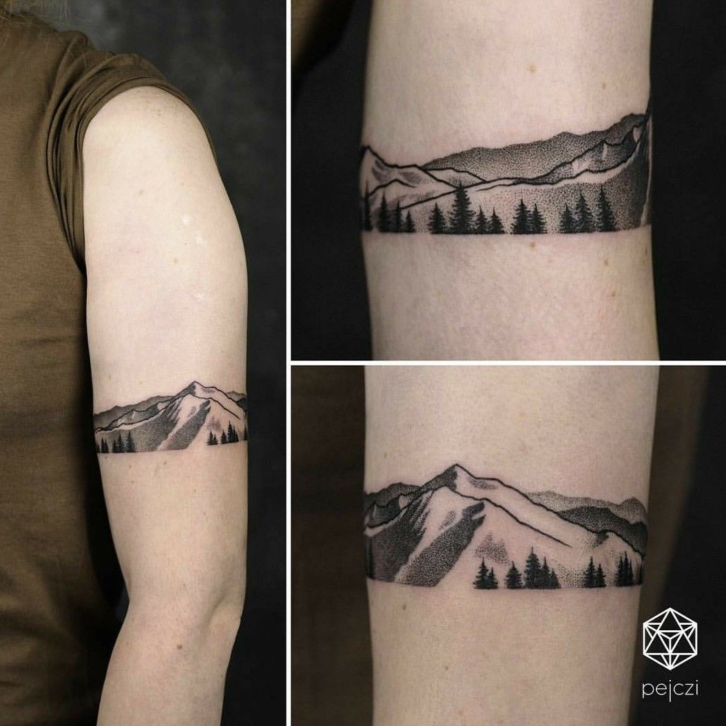 Realistic mountain landscape armband tattoo  Tattoogridnet