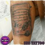 Zen Tattoo - Pergaminho e frase.#pergaminho #frase #parchment #pena #zentattoo #mrrock #oblogdozen #tattoo #tatuagem #tatuaje #tatouage #tatuaggio #eletricink #everlastcolors #instattoo #ink #inklovers #inklife #taquaritinga #taqua #inspirationtattoo