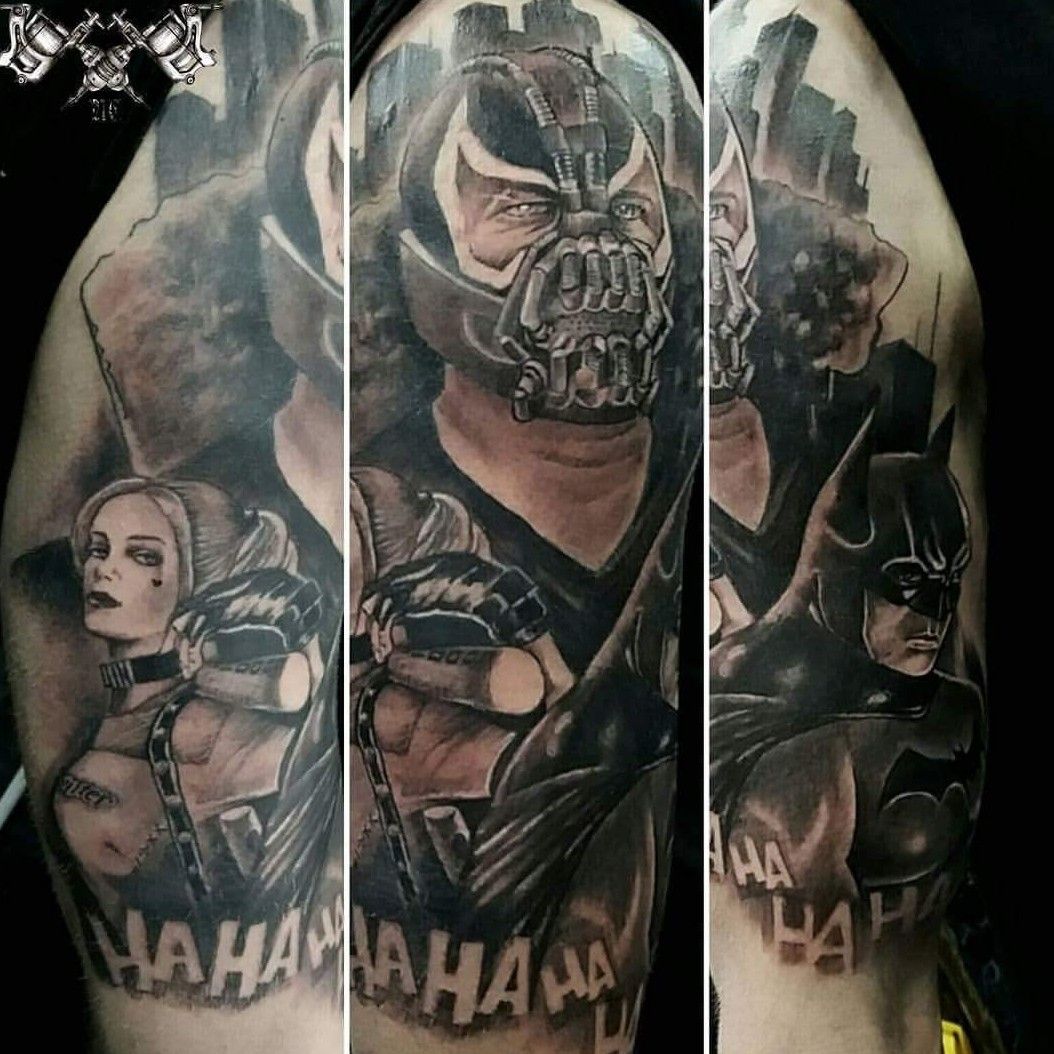Tattoo uploaded by Next Chapter Tattoo and Piercing Studio • Start of this  Batman sleeve for Matt. Bane has almost heeled but Harley and Batman are  fresh. This epic idea by Matt