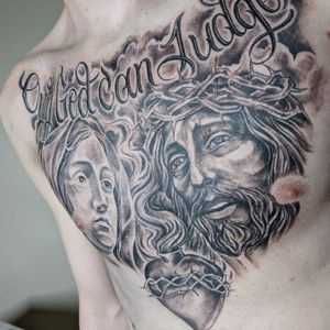 Religious tattoo black and grey 