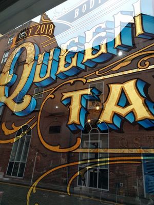 Hand painted and gold leaf window sign for Queen Street Tattoo, Hull. #tattooshop  #signwriter