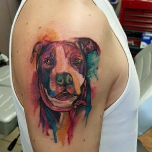 Watercolor pitbull memorial portrait