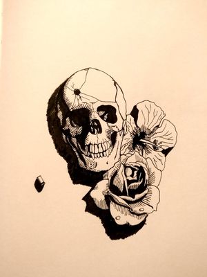 #skull #flowers #blackandwhite