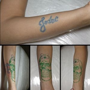 Tattoo cover up Freehand, cobertura a mão livre com caveira...