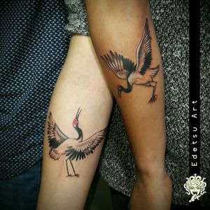 Couple tattoos based on japanese illustration