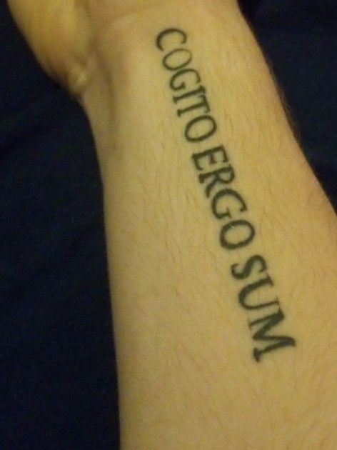 tattoo philosophyquote cogitoergosum cogito ergo sum female  scripttattoo armtattoo  Tatuagens Tatuagens em latim