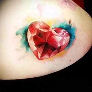 jeweled heart with watercolor done by Bird Rodriguez#diamondheart #jewelheart #watercolor