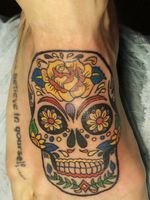 Last tattoo my late husband John Edson did before passing. Awesome sugar skull on my right foot.