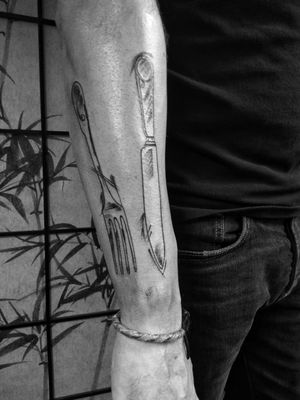 Fork and knife tattoo by Nessa PUSKAS https://www.instagram.com/nessa.puskas/