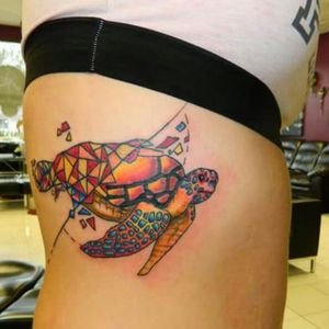Geo turtle tattoo#tattoo #colortattoo   #color #geometrictattoo  #geometric #turtletattoo #Sacredskinstudios 