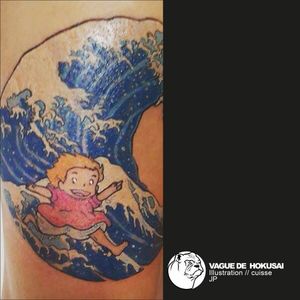 La vague de Hokusai réalisé en couleurs par l'artiste MonsieurG au sein de l'entreprise 95ink.#tattoo #ink #hokusai #95ink #95inkparis 