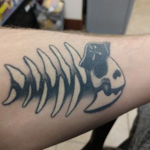 I wish I could remember the dude's name who did this, (I will look into it and put him down) but I got this pirate fish done at Southside tattoo down in Ashland Oregon!! I love this piece!