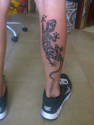 My tattoo ^^ #gecko #geckotattoo #maoristyle #maoristyle 