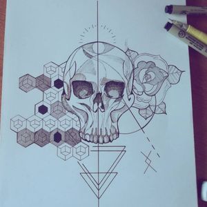 #skull #cube #tattoo #tattooidea #lines #flower #black #shontart #art #picturetattoo 