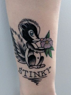 Flash design done by Ty Brennan at Legacy Tattoo. Follow him on Instagram @tybrennanart #stinky #skunk #legacy #flashtattoo 