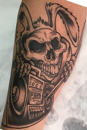 Skull drummer tattoo boom box 