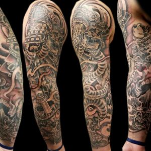 #japanese #sleeve #tattoooftheday #blackandgrey #samaurai #snake #skull 